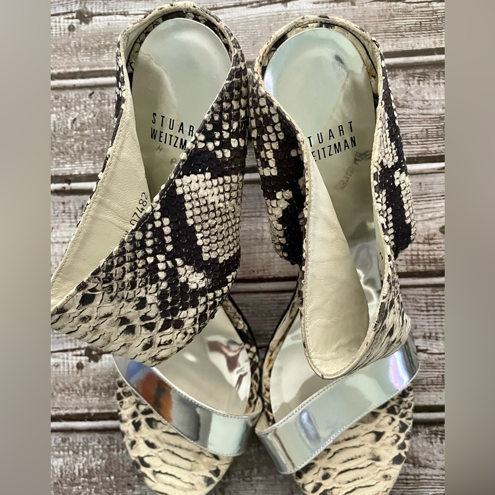 Stuart Weitzman, snake skin and silver, size 9